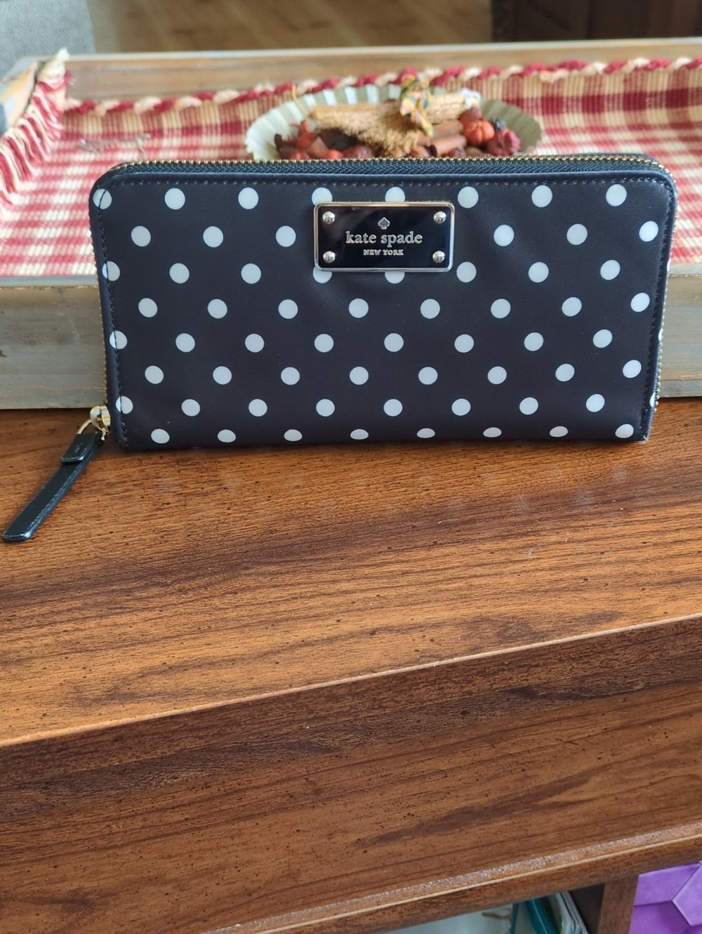 kate spade Black and White Polka Dot Zip Wallet